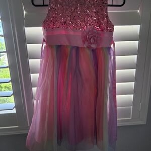 Sparkling Pink and Rainbow Tulle Kids Dress